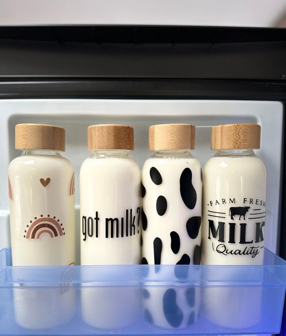 Personalisierte Bambusdeckelflasche Glas-Trinkwasser Auslaufsichere Dichtung Schraubverschluss 500 ml (BPA-FREI) Wiederverwendbare Milch für Wohnwagen Wohnmobil Camping Kühlschrank