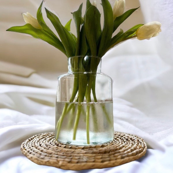 Medium Clear Eco Glass Vase with White "Flowers" Wording (Personalisation Available Upon Request) Gift Home Pretty Ideas