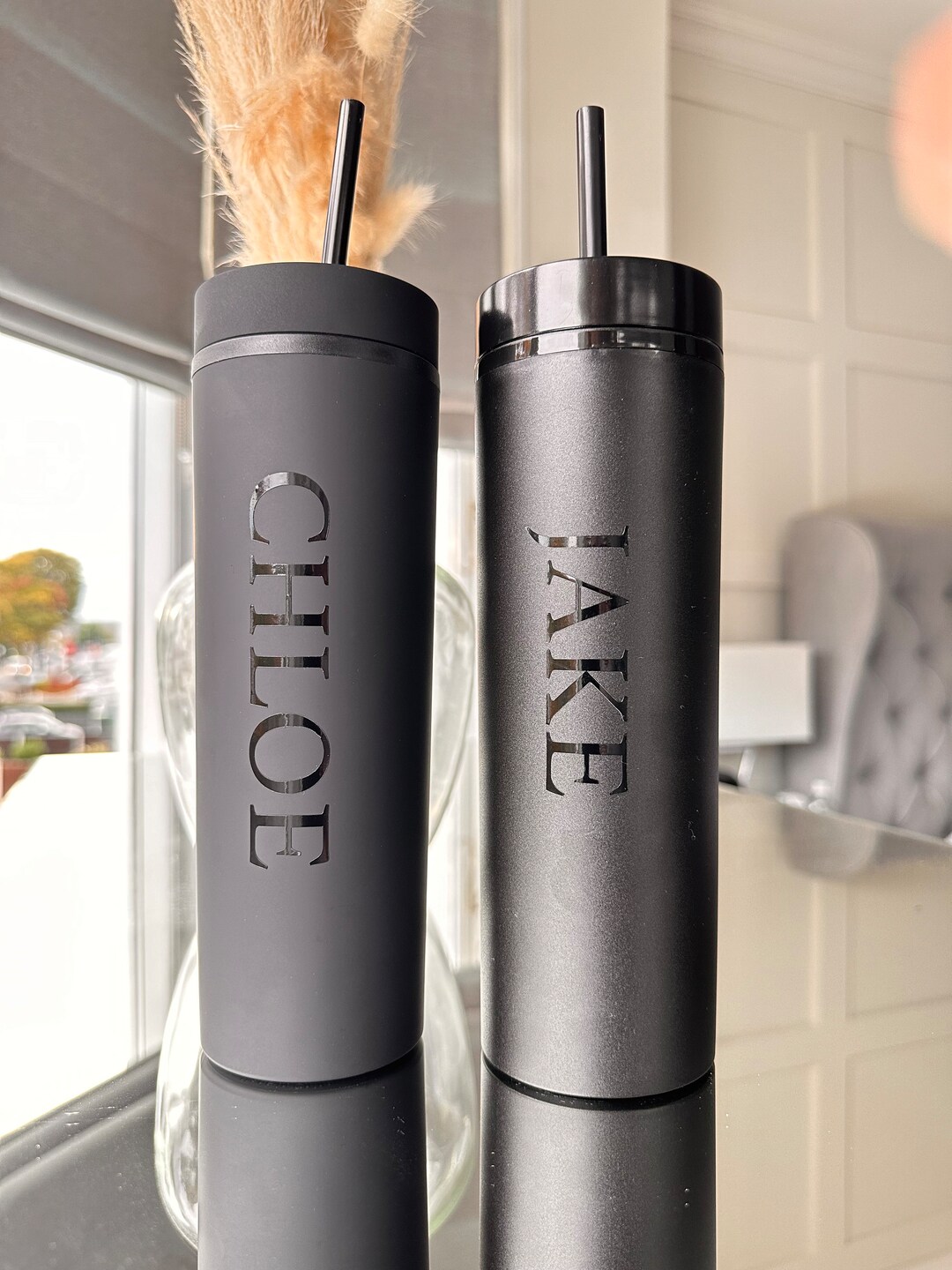 16oz Acrylic BPA Free Personalised Black Cold Cup Straw, Double Wall