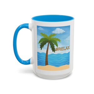 Colorful Beach-Themed Relaxation Mug | Tropical Coffee Cup, Summer Gift, Vacation Mug, Tea Lover&#39;s Gift, Relaxation Decor
