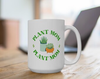 Plant Mom mug 15oz | Succulent illustration, green typography