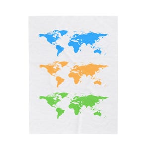 Velveteen Blanket, World Map Design, Cozy Throw, Travel Lover Gift, Home Decor, Wanderlust Blanket, Unique Bedding