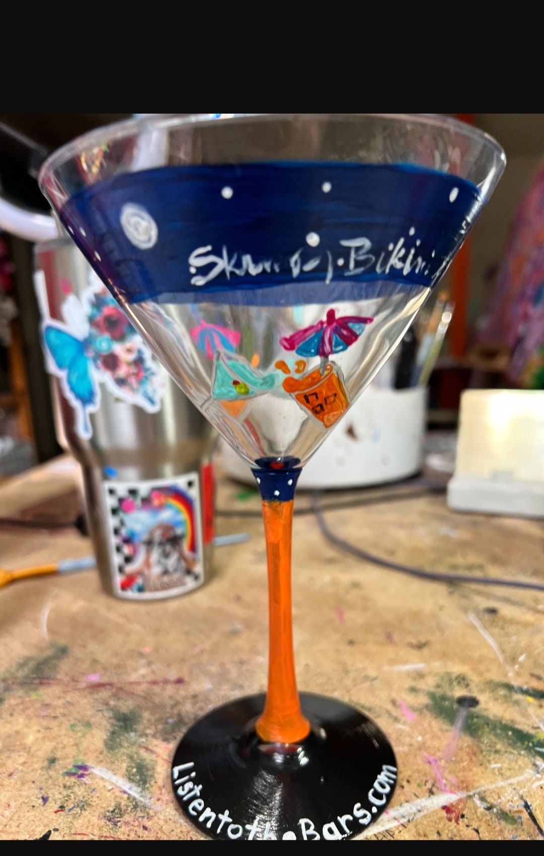 Martini Glass Skimpy Bikinis & Vodka Martinis Glass Hand Painted From