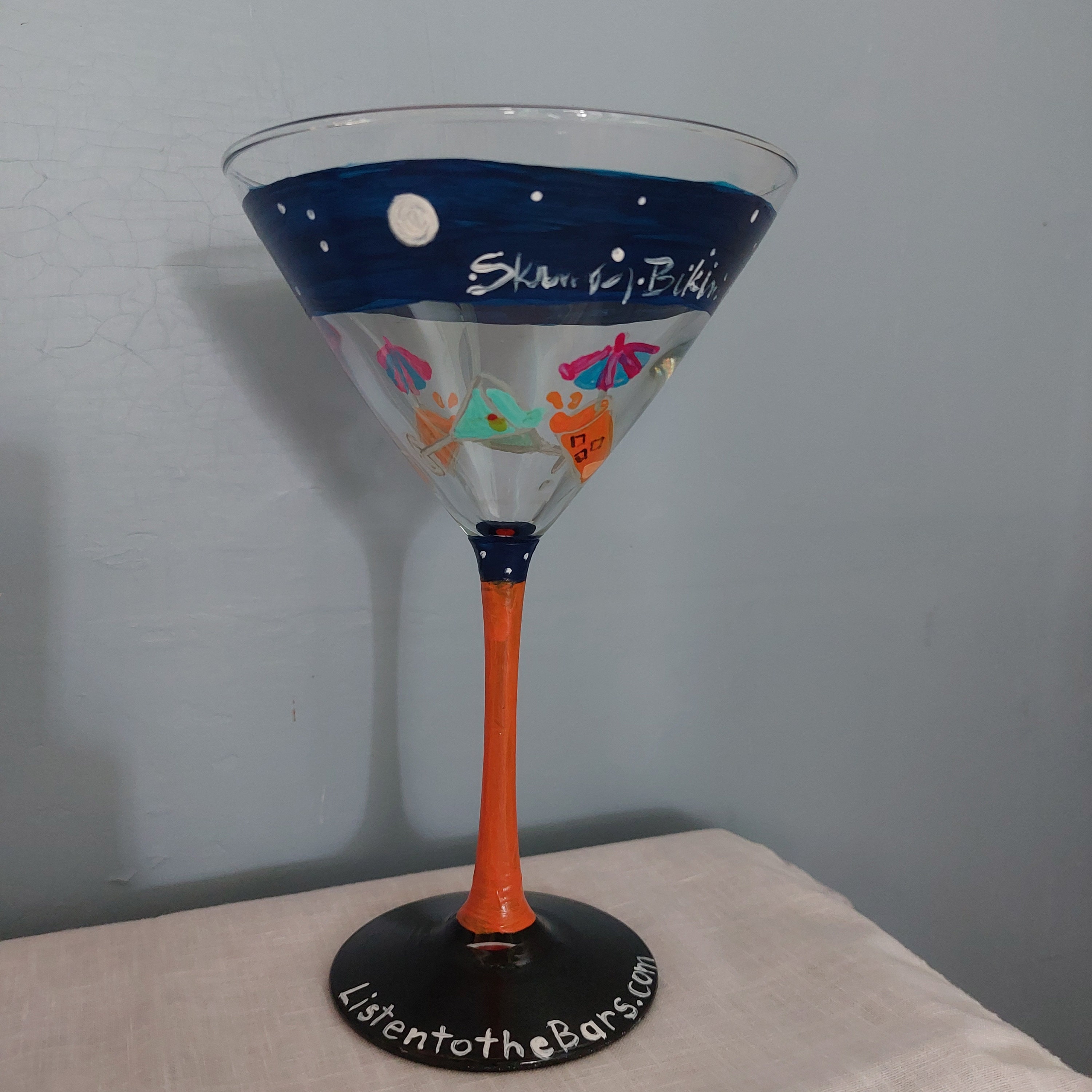 Martini Glass Skimpy Bikinis & Vodka Martinis Glass Hand Painted From