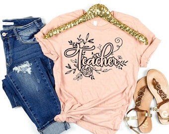 Teacher Floral Shirt, Teach T Shirt, Grade Level Shirt, Teacher Team Shirt, Gift for Teacher, Customize colors and design