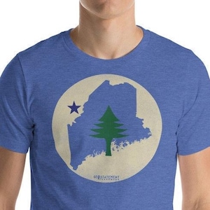 T-shirt du Maine : drapeau de l'État du Maine 1901, style vintage, t-shirt unisexe haut de gamme - Maine Apparel - Pine Tree State - Acadia - Kennebunkport