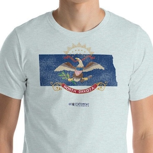 North Dakota Shirt:  North Dakota State Flag Vintage Style Unisex t-shirt - Fargo - Bismarck - Grand Forks - Minot - Theodore Roosevelt Park
