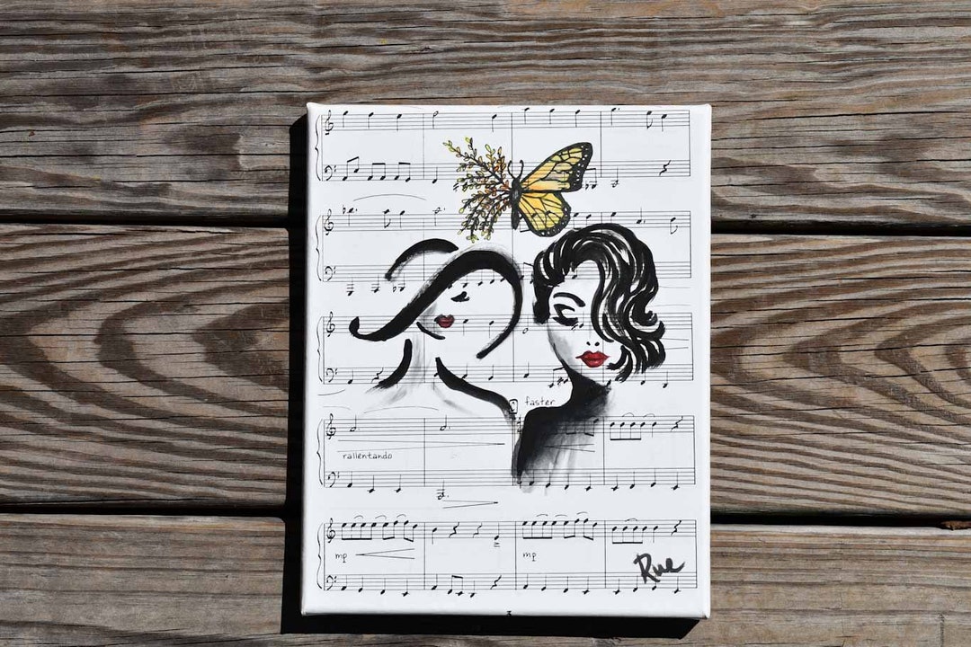 Duet Original Painting Sheet Music Artwork Placed on Stretched Canvas