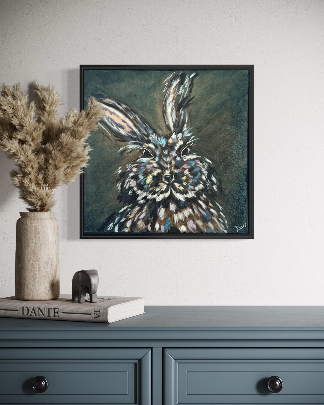 Abstract Rabbit Wall Art- Framed Original Oil Painting on Stretched ...