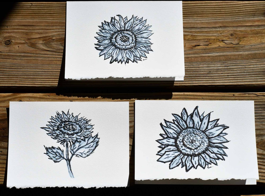 Sunflowers - Original Art Notecard - Blank Greeting Card - Hand Drawn ...
