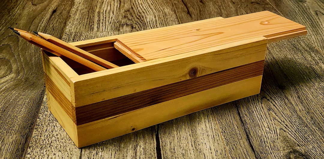 Wood Storage Box With Cedar Accent and Sliding Lid Etsy
