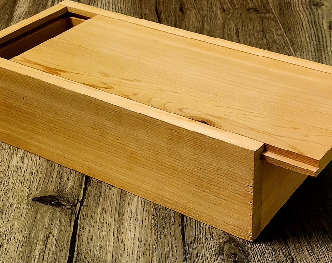 Larger Unfinished Cedar Box With Sliding Lid Made From Reclaimed Cedar