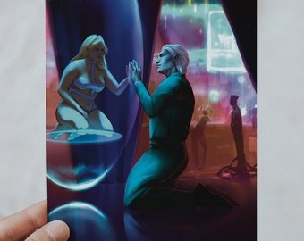 Art Print "You sure do look pretty on your knees." by Listening_Stars_ -- bookish art Petra Palerno alien romance bubble babes