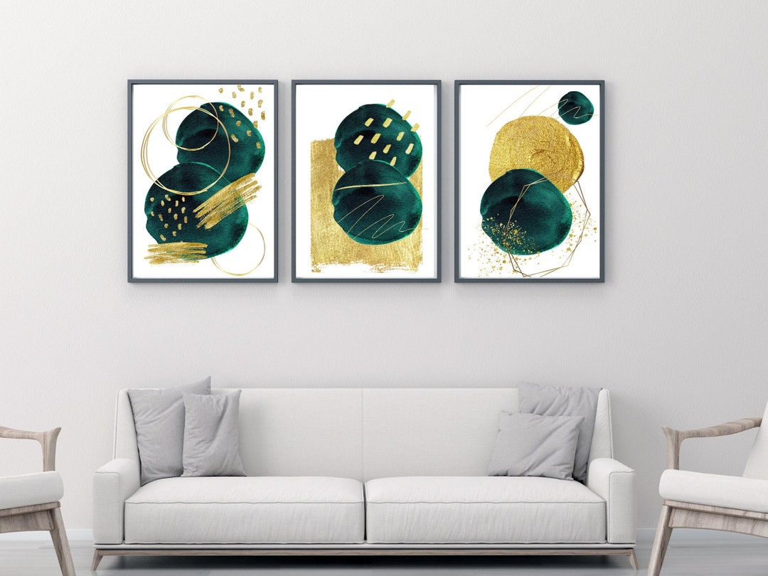 Modern Wall Art Bundle Emerald Wall Art Abstract Wall Art Etsy