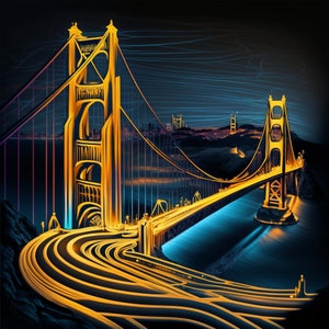 San Francisco Golden Gate Bridge Neon Art - DIGITAL PRINT