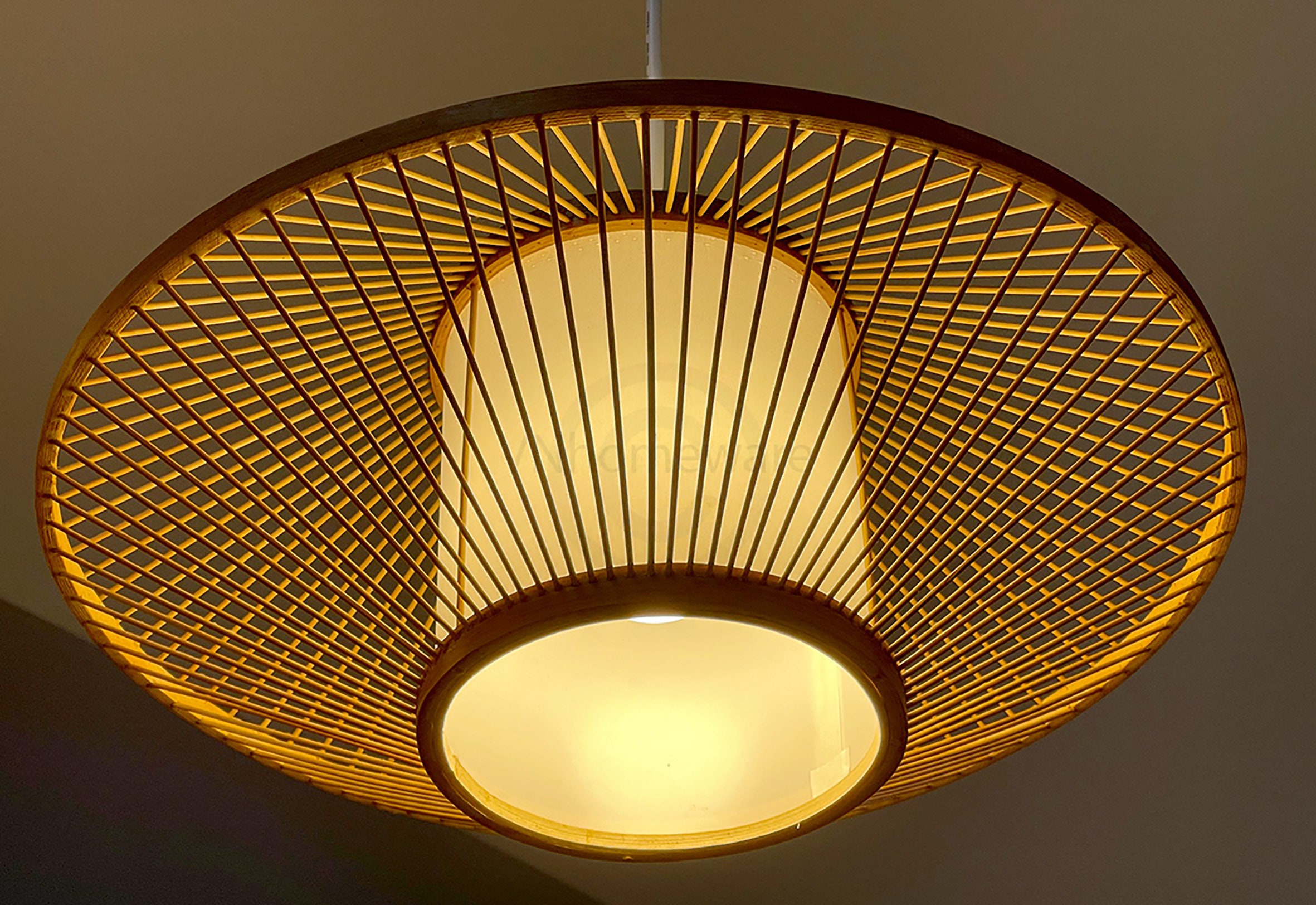 Large Bamboo Lampshade Pendant Ceiling Shade Round Handmade Etsy
