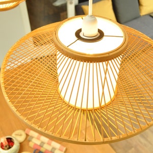 Eco-Friendly Bamboo lampshade Pendant Ceiling Shade, Round Handmade Wood Hanging Light Brown LA006