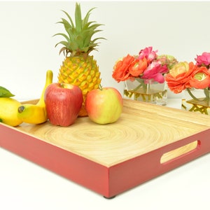 Eco friendly handmade bamboo rectangular tray - high quality lacquer paint serving decorative tray, Red -natural brown