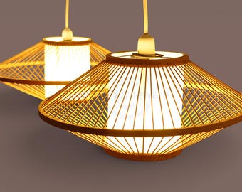 Ellipsoid Bamboo Lampshade Pendant Light – Handmade Natural Bamboo Ceiling Shade – Eco Friendly Lantern Style Light Brown