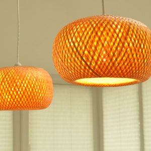 Handmade Rattan Lampshade Pendant Ceiling Light Shade Pumpkin Round Shape Wood Brown, Small Shade
