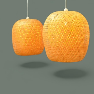 Large Kiwi Shape Rattan Lampshade - Double Layer Handwoven Pendant Light Shade - Natural Boho Ceiling Lamp