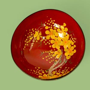 striking floral handcrafted coconut decorative and serving bowls with sand inlay texture red, sustainable handcrafted coconut bowls