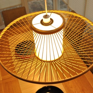 Large Bamboo lampshade Pendant Ceiling Shade, Round Handmade Wood Hanging Light Brown LA006L