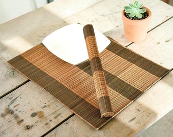 Sets de table en bambou faits main, vaisselle écologique, lot de 4 ou 6 sets de table en bois, marron - noir P008