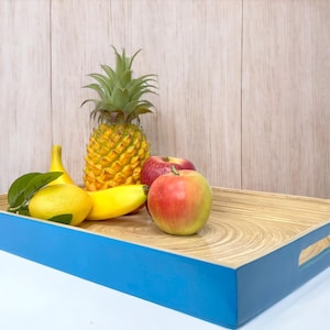 Handmade Bamboo Serving Tray - Rectangular Sturdy Tray - Eco Friendly Lacquer Tray - Blue