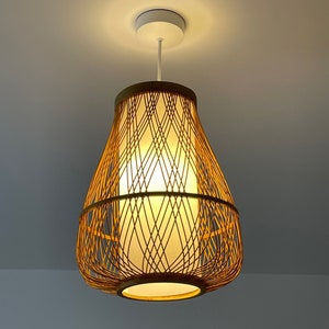 Bamboo lampshade Pendant Ceiling Shade, Round Pear Shape Handmade Wood Hanging Light Brown L020