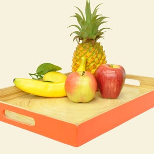 handmade bamboo rectangular tray, eco friendly lacquered wooden tray, serving and decorative tray, orange-natural brown