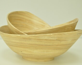 Handgefertigte ovale Bambusschale, dekorative Obstschale, Creme & Naturholz  - Etsy.de