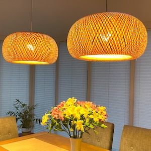 Large, Handmade Eco-Friendly Rattan Pendant Lamp Shade - Pumpkin Shape, Natural Brown