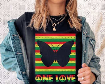 One Love Butterfly Shirt, One Love Shirt, Peace Shirt, Reggae Shirt, Hippie Shirt, Equality Shirt, Inspirational Shirt, Rasta Shirt