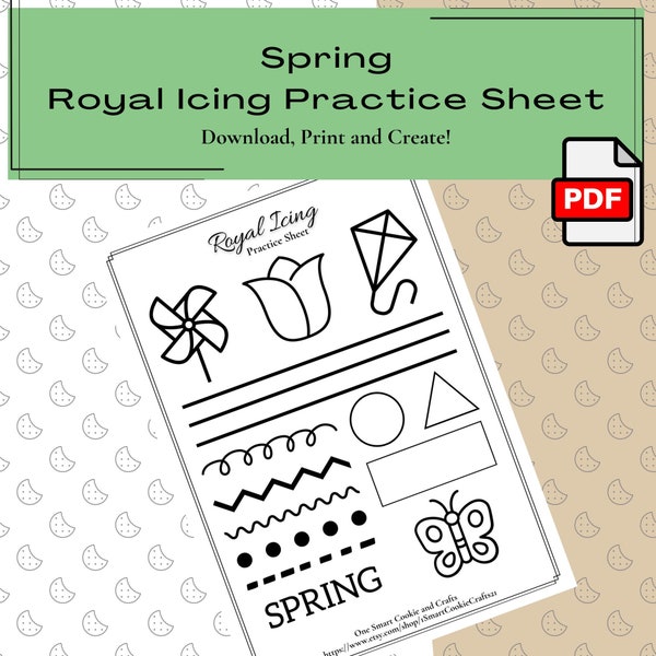Spring Royal Icing Practice Sheet/Easter/Royal Icing Transfer/Icing Transfer/Cookie Class/Template/Instant Download/Royal Icing/PDF