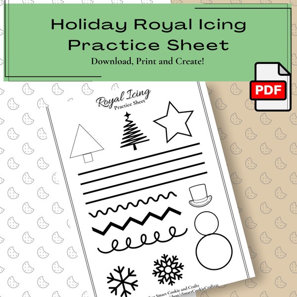 Holiday Royal Icing Practice Sheet/Royal Icing Transfer/Christmas Icing Transfer/Template/Instant Download/Royal Icing/PDF