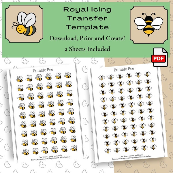 Bumblebee Royal Icing Transfer Sheet/Bumblebee Royal Icing Designs/Royal Icing Transfer Template/Baby Shower Icing Template/Instant Download