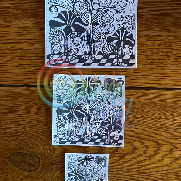 Alice in Wonderland Tangle done live on TikTok with Jessica CZT Outside the LinZ black and white cardstock three sizes great ephemera