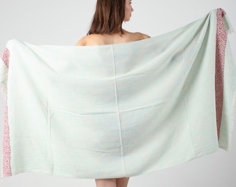 Light Green Rio Jacquard Ethnic Turkish Beach Towel, Cotton Beach Blanket, Quickdry Pool Towel, Beach Cover Up, Lightweight Travel Towel