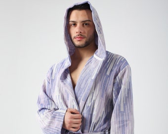 Purple Marrakesh Pattern Mens Robes,  Turkish Cotton Robe for Men, Beach Robe, Kimono Robes, Dressing Gown, Gift for Him, Cotton Bathrobe