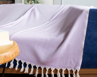 Lavender Herringbone Cotton Throw Blanket Couch, Cotton Couch Cover, Handwoven Bedspread, Cozy Blanket, Summer Blanket, Picnic Blanket
