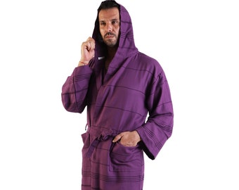 Royal Purple  Turkish Cotton Men Robe, Personalized Beach Robe, Dressing Gown, Groomsmen Gift, Bachelor Party Robes, Hooded Turkish Robe