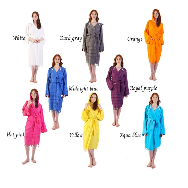 Turkish Cotton Women Robe, Dressing Gown, Natural Cotton Beach Robe, Bridesmaids Gift, Bachelorette Party Robes, Hooded Turkish Bathrobe