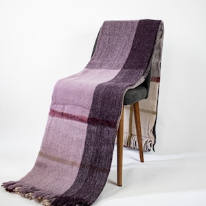 Purple Tartan Plaid Wool Blanket, Pure 100% Wool Blanket, Warm Cozy Blanket, Wool Couch Blanket, Wool Throw Blanket, Sheep Wool Warm Blanket