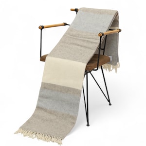 Light Brown - Grey -Cream New Wool Throw Blanket, 100% Wool Outdoor Blanket, Cozy Couch Blanket, Wool Patio Blanket, Sheep Wool Warm Blanket