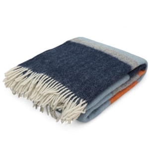 Blue- Orange- Gray New Wool Throw Blanket, Pure 100% Wool Blanket, Warm Cozy Blanket, Couch Blanket,Porch Blanket, Sheep Wool Warm Blanket