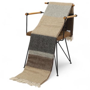 Light Brown -Grey - Brown New Wool Throw Blanket, 100% Wool Outdoor Blanket, Cozy Couch Blanket, Wool Patio Blanket, Sheep Wool Warm Blanket