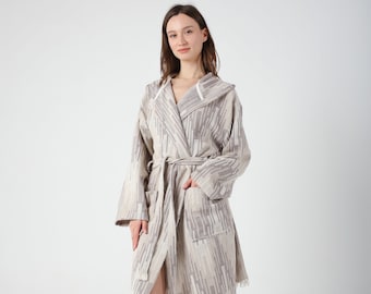 Lichtbruin Marrakesh-patroon Turkse katoenen badjas voor vrouwen, lichtgewicht kamerjas, strandkleed, Turkse badjas met capuchon