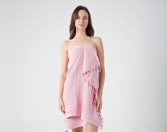 Pink Waffle Beach Bath Peshtemal Towel, Bridesmaid Gift, Beach Wedding Sarong, Turkish Cotton Beach Cover Up, Beach Wrap