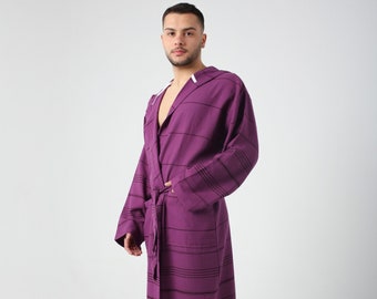 Personalized Royal Purple Lightweight Robe for Men, Kimono Robe, Custom Robe, Dressing Gown, Hooded Cotton Summer Robe, Spa Robe, Bathrobe